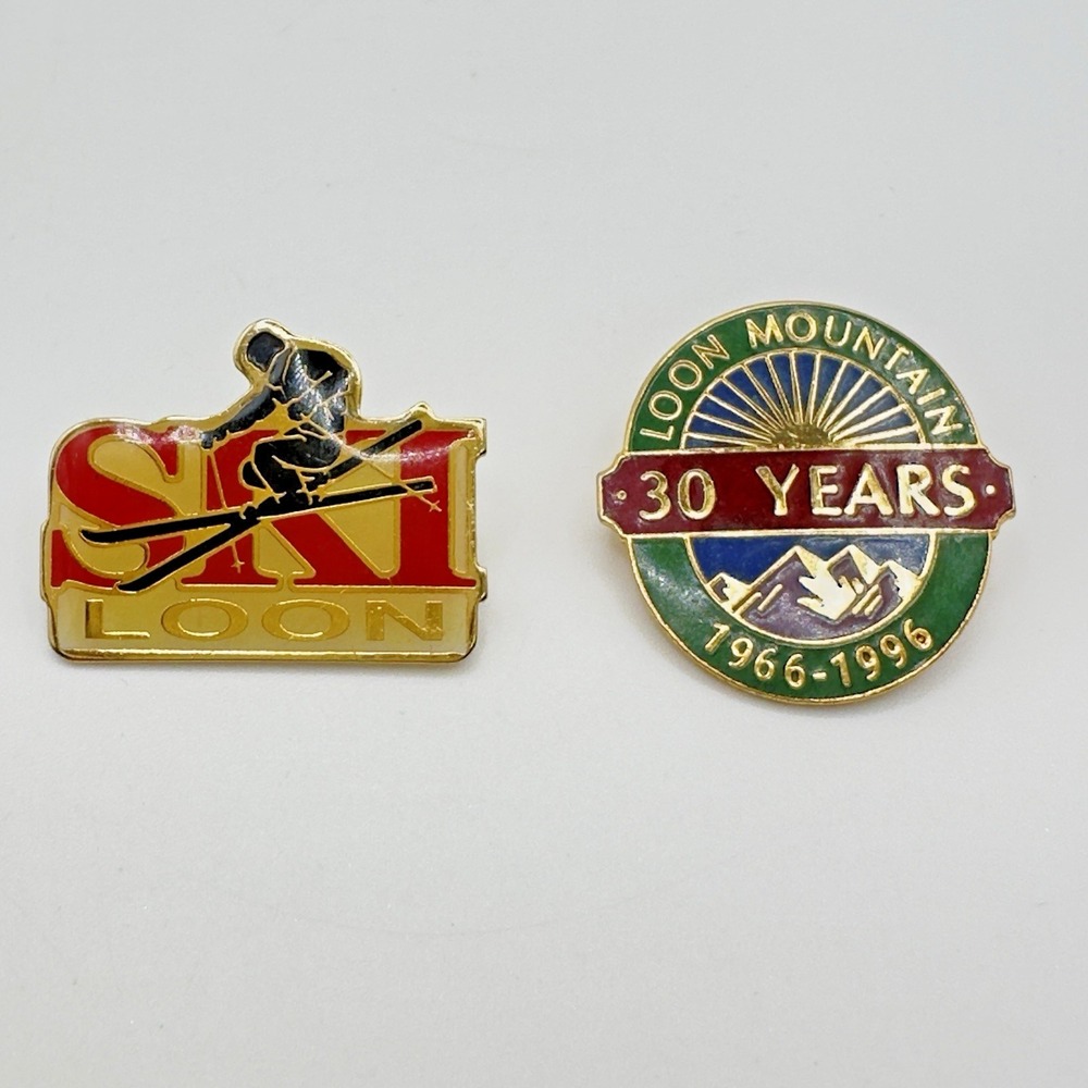 Vintage Loon Mountain Ski Pin Lot 2 NH Enamel Lapel Pins 30 Years 1966-1996